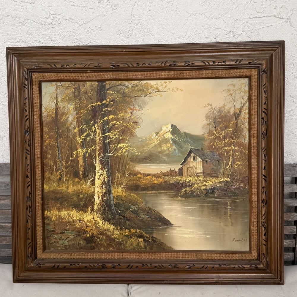 1960's Landscape Oil Cottage On The River